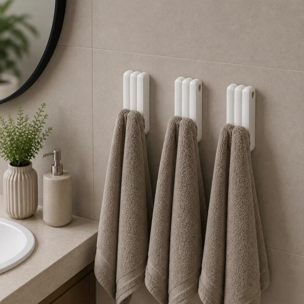 Kit 3 Ganchos Porta Toalha Banheiro Suporte de Parede Organizador para Toalhas Minimalista Luxo Sem Furo
