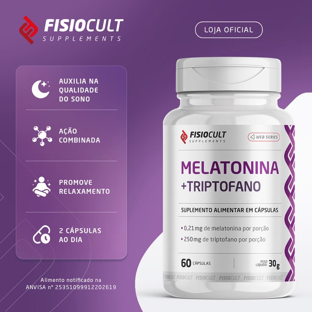 Melatonina Triptofano 60 Capsulas Uso Noturno  Fisiocult Supplements