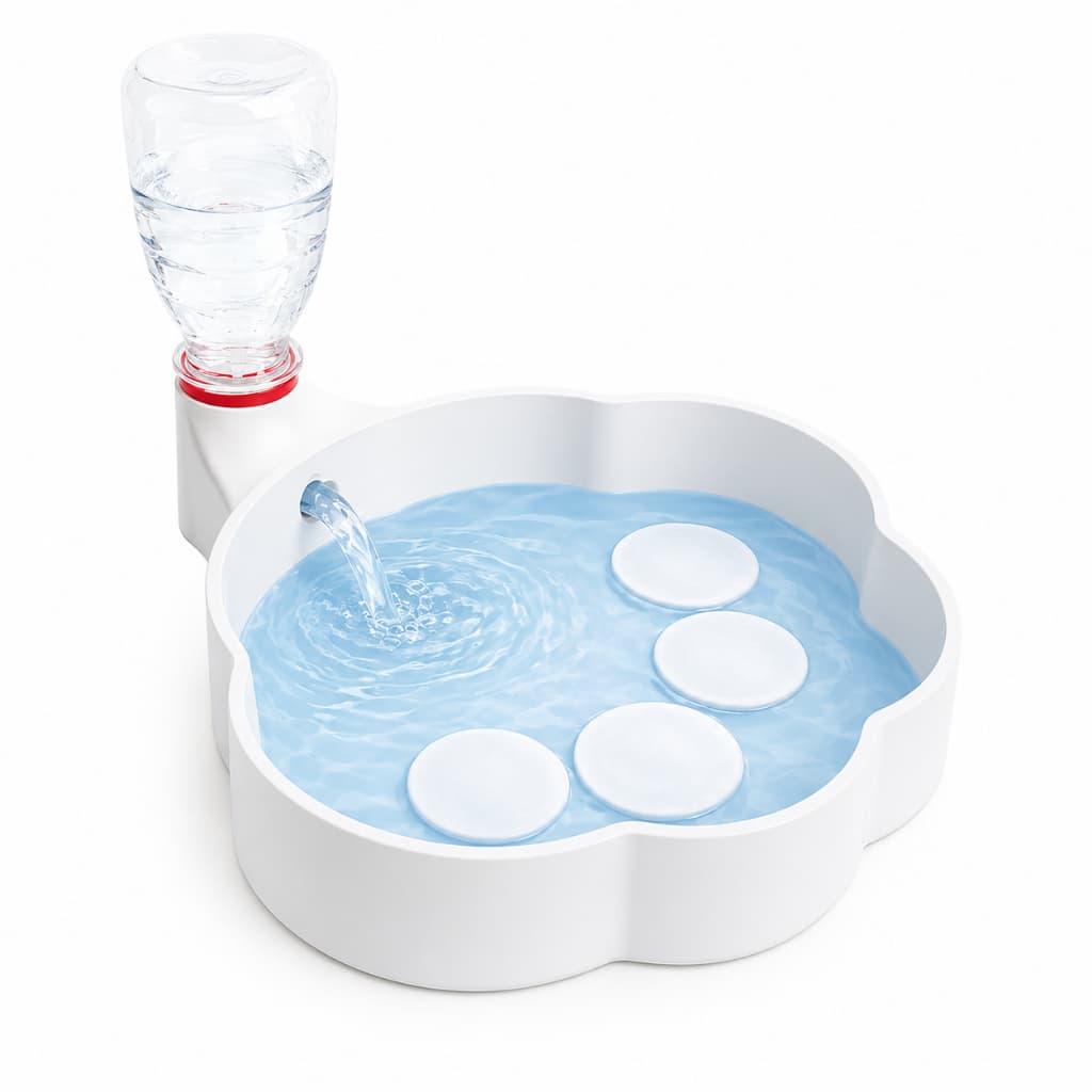 Pote Bebedouro Para Gatos e Cachorros Com Espaço Para Garrafa Pet Branco - Formato de Pata Moderno e Divertido