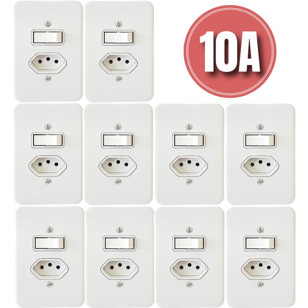 Kit Tomada 10A Com Interruptor Apagador Simples Branca Completa