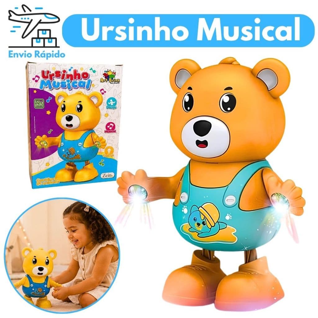 Nome do Produto Ursinho Musical Infantil Canta, Dança e Acende Luzes Coloridas Brinquedo Interativo Para Crianças
