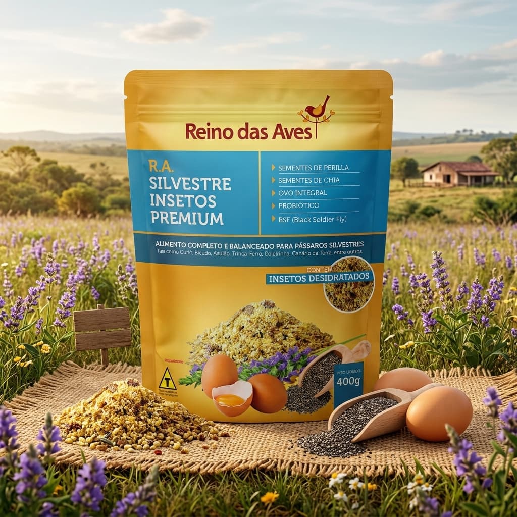Ração R.A. Silvestres Insetos Premium 400g Alimento para Aves Reino das Aves