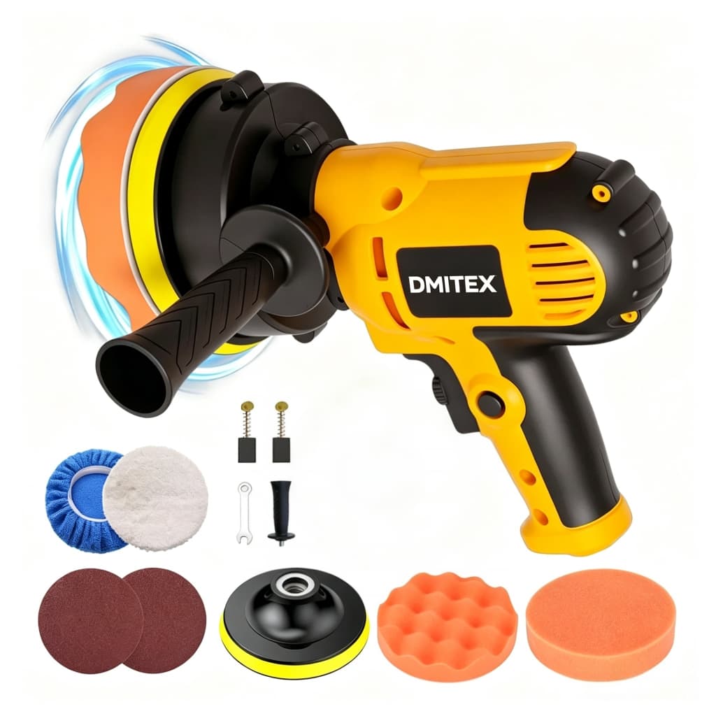 Politriz Elétrica Manual Ajustável DMITEX 220V Amarela, Polimento de Pintura Automotiva, Plugue Padrão Europeu