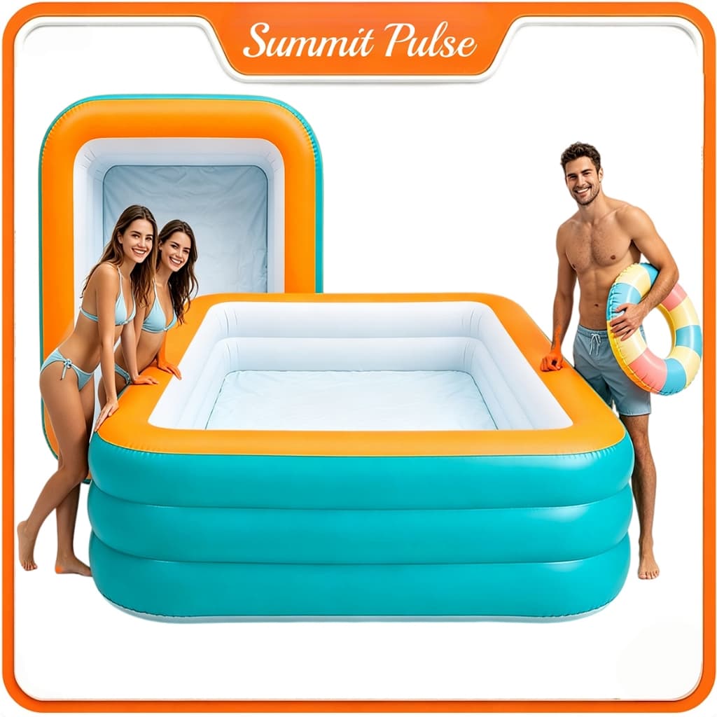 Grande capacidade! Piscina inflável azul de PVC, prática e dobrável, adequada para uso interno e externo.