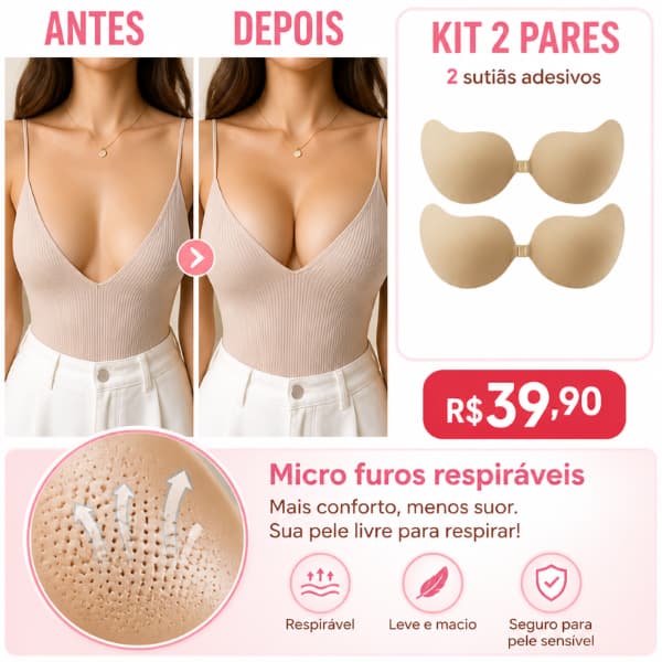 Kit 2 Sutiã Adesivo Lift + 2 Fita Mamilo,Silicone Invisível,Reutilizável,Sem Alça,Antiderrapante