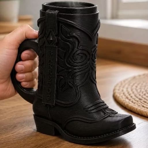 Porta-Lata Bota Country Cowboy Preto e Rosa para Lata