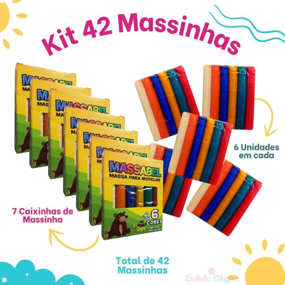 Kit 42 Unidades Massinha de Modelar Cores Diferentes Colorida Festa Lembrancinha Aniversario Prenda