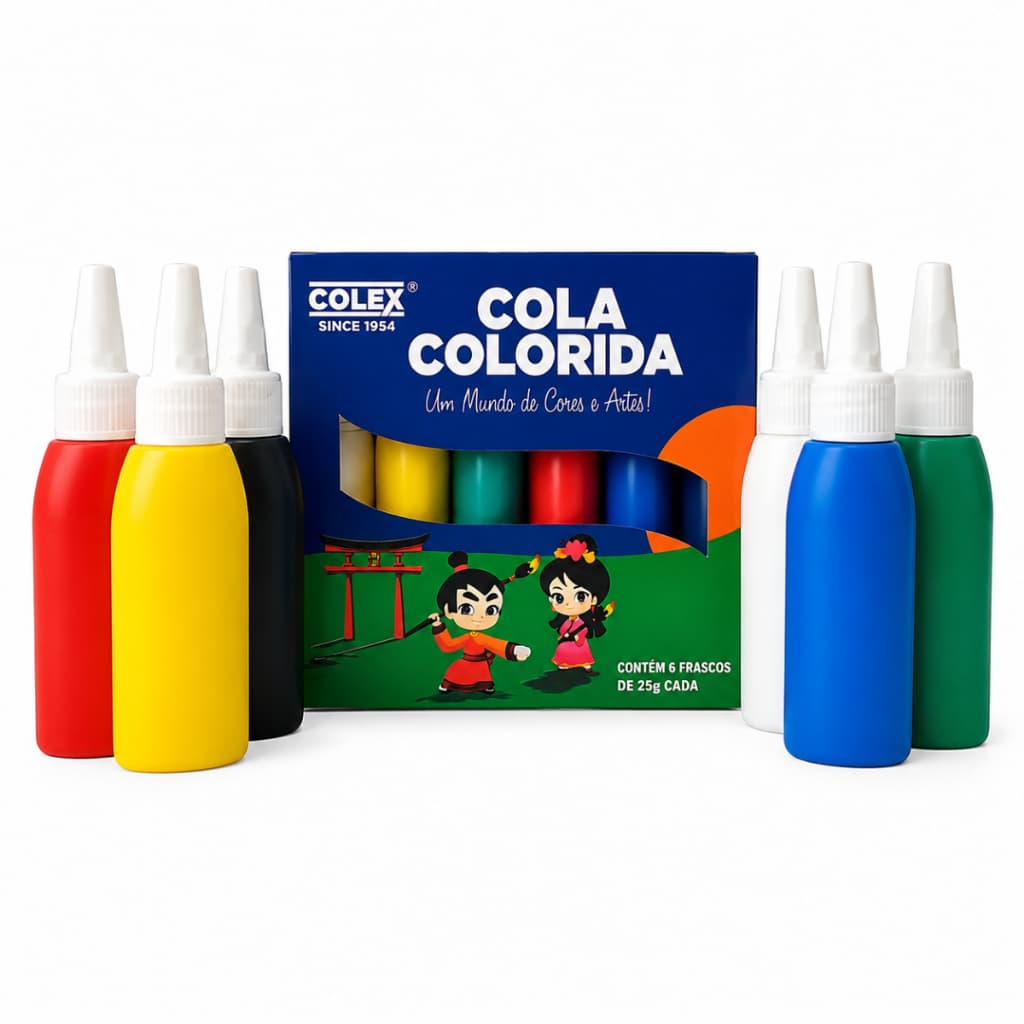 Estojo de Cola Colorida c/ 6 Cores - COLEX | 25g cada frasco