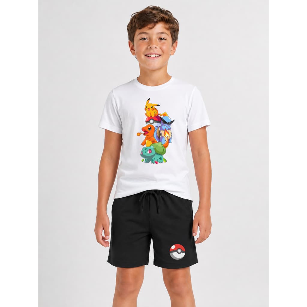 Conjunto Infantil Juvenil Camiseta e Short Pokémon Pokebola