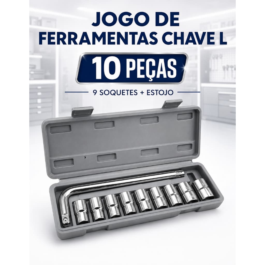 Chave Canhão Soquete L 1/2 Cromado Kit Tools Estojo Chave 2