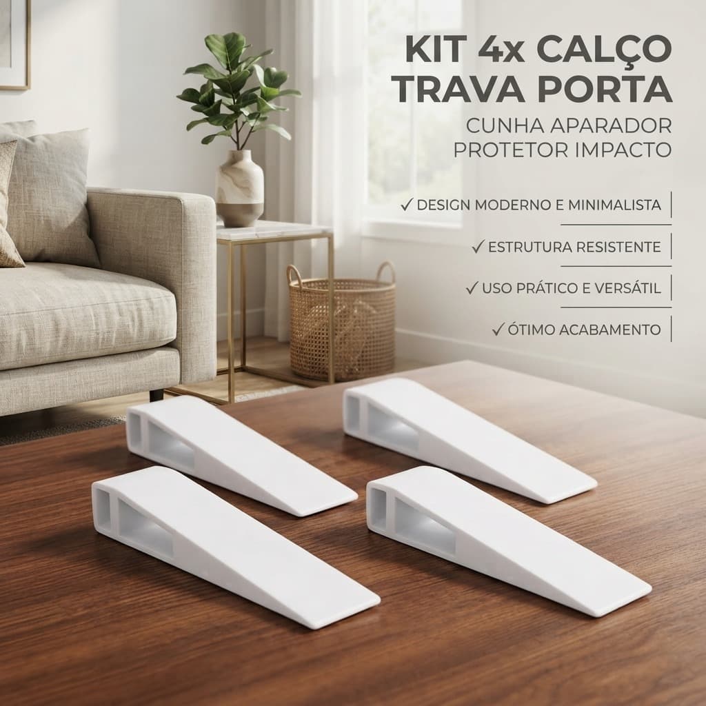 Kit 4x Calço Trava Porta Cunha Aparador Protetor Impacto