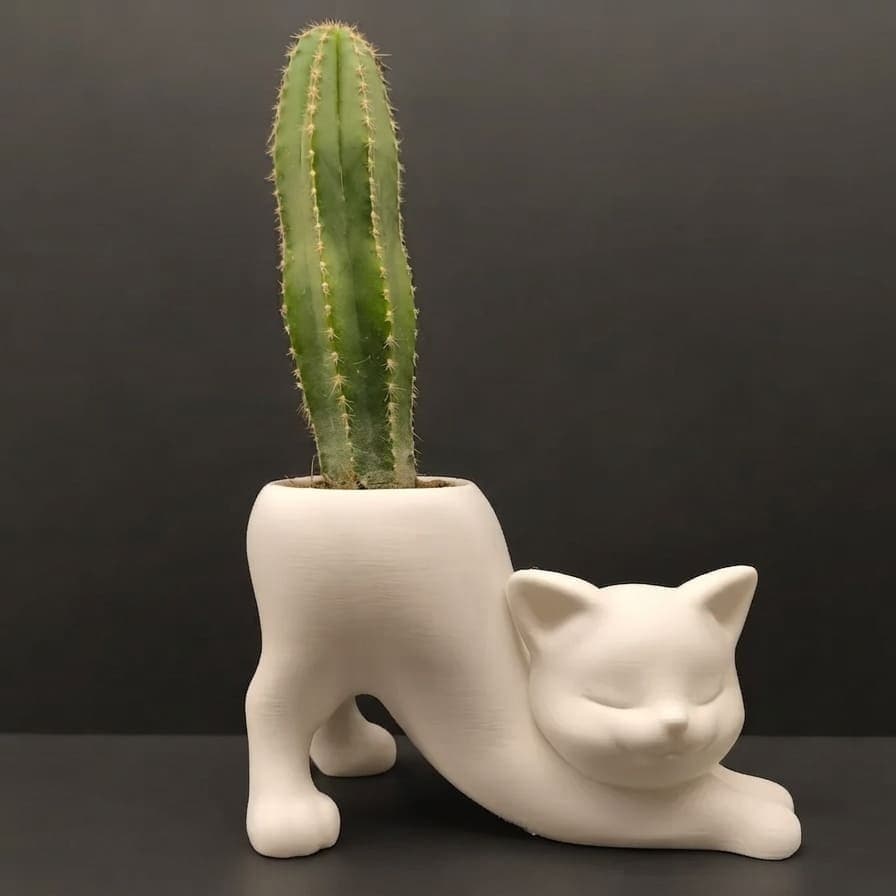 Vaso Decorativo Formato Gato Espreguiçando para Suculentas e Cactos.