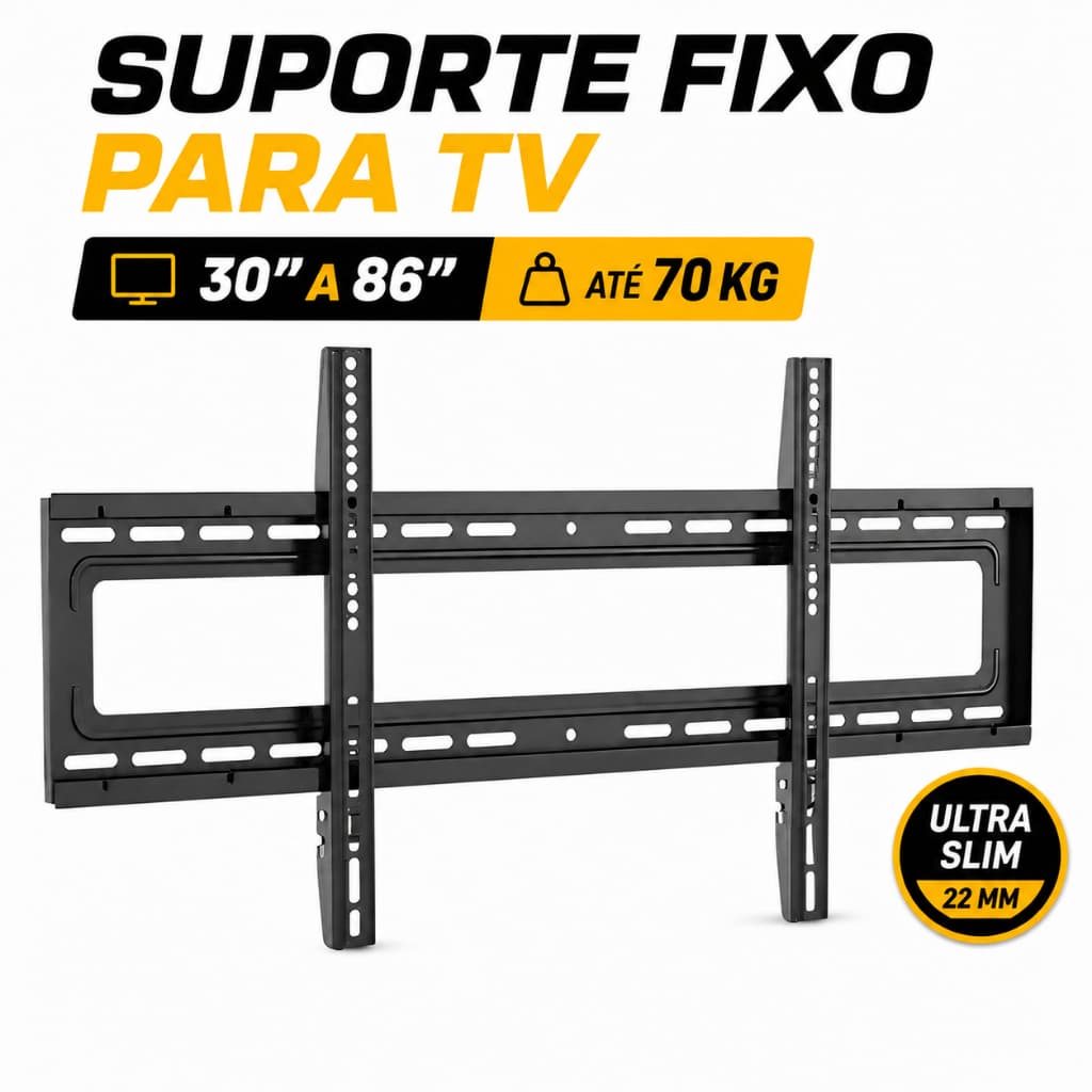 Suporte Universal Smart TV 30 a 86 Polegadas Profissional Reforçado LCD LED 4K Fixo Parede Monitor + Parafusos e Buchas