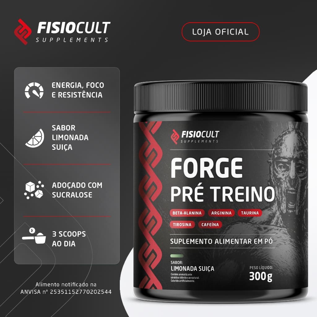 Pré-Treino Forge 300g 100% Importado Fisiocult Supplements Pre Workout Termogênico Energia Foco Resistência