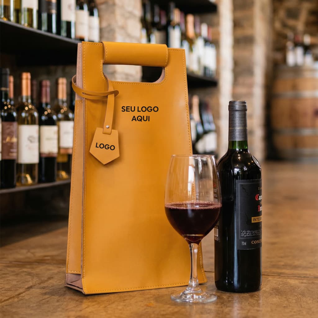 Kit Porta Vinho Personalizado Bolsa couro Sintético Kit 10un Porta Garrafas