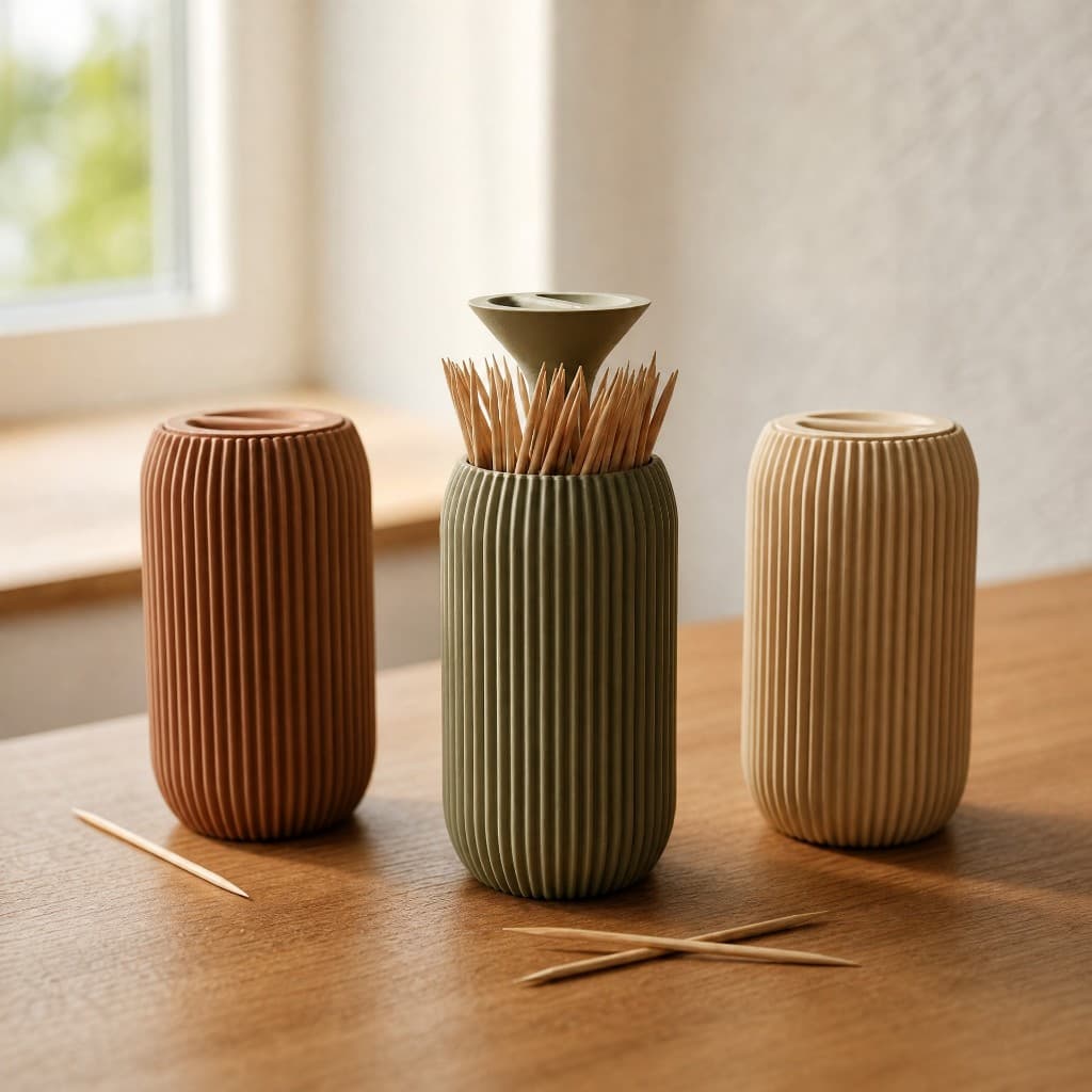 Porta Palitos de Dente Dispenser Automático Minimalista Decoração Mesa Posta Moderno Canelado Premium