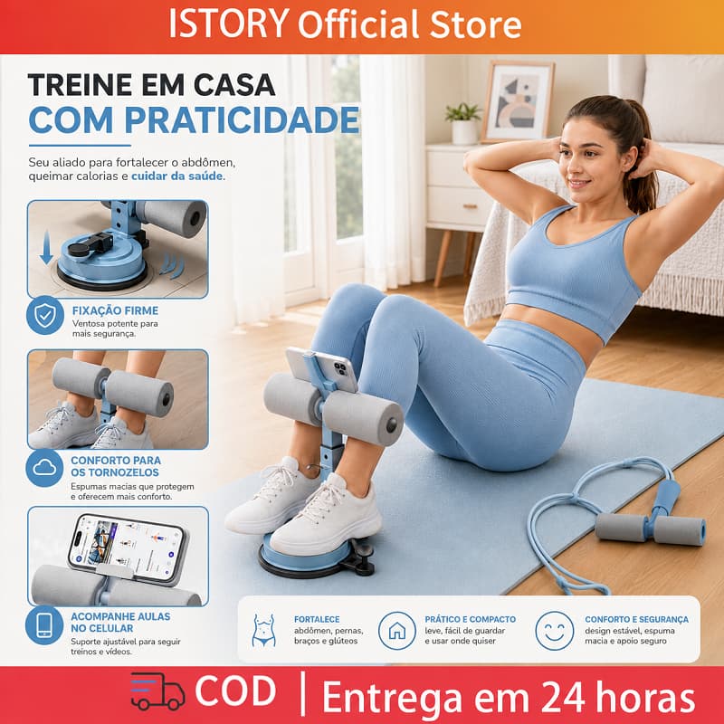 Aparelho Abdominal com Ventosa e Faixa Elástica Ajustável Suporte para Celular Treino em Casa