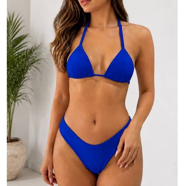 Conjunto Biquíni Top Cortininha Ajustável com Calcinha Fio Duplo