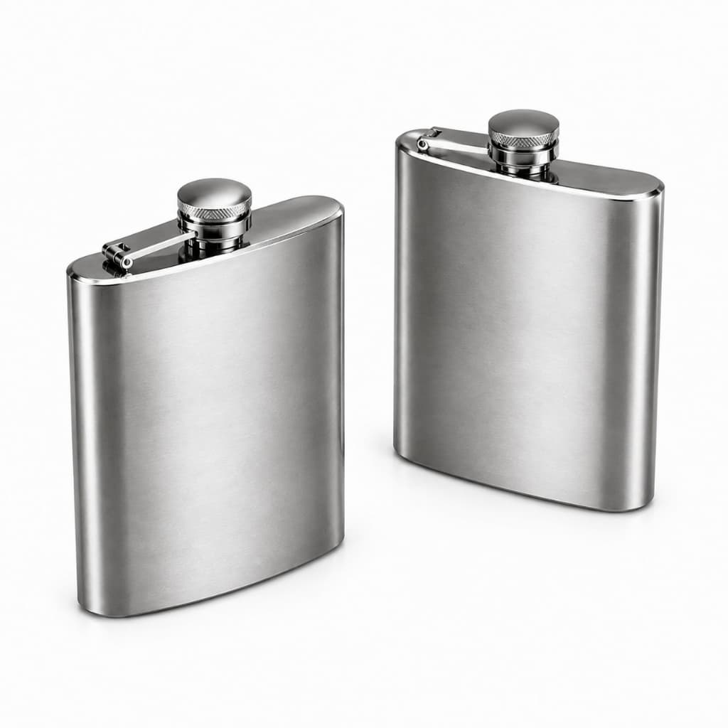 Kit com 2 Cantis de Aço Inox 230 ml de Bolso com Tampa Rosqueável para Whisky e Destilados - Uny Home