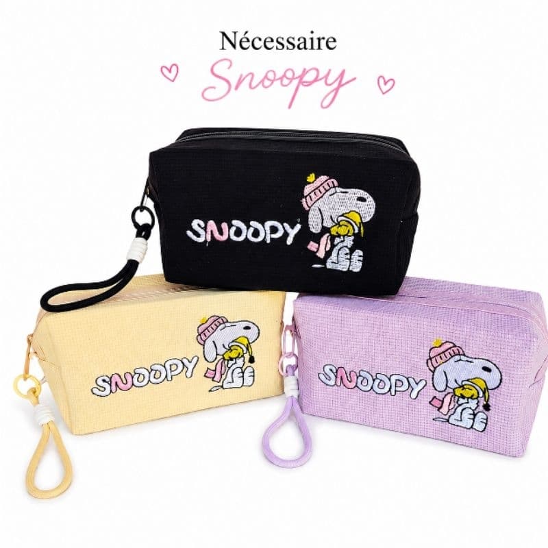 Nécessaire box Snoopy Feminina em Tecido com Zíper e Alça de Mão