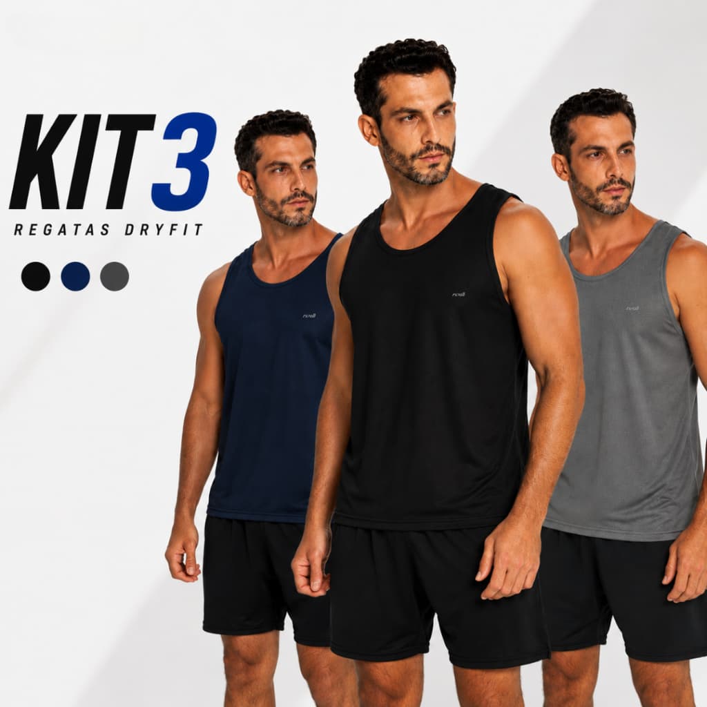Kit 3 Regata Camisa Masculina Dryfit Academia Treino Fit