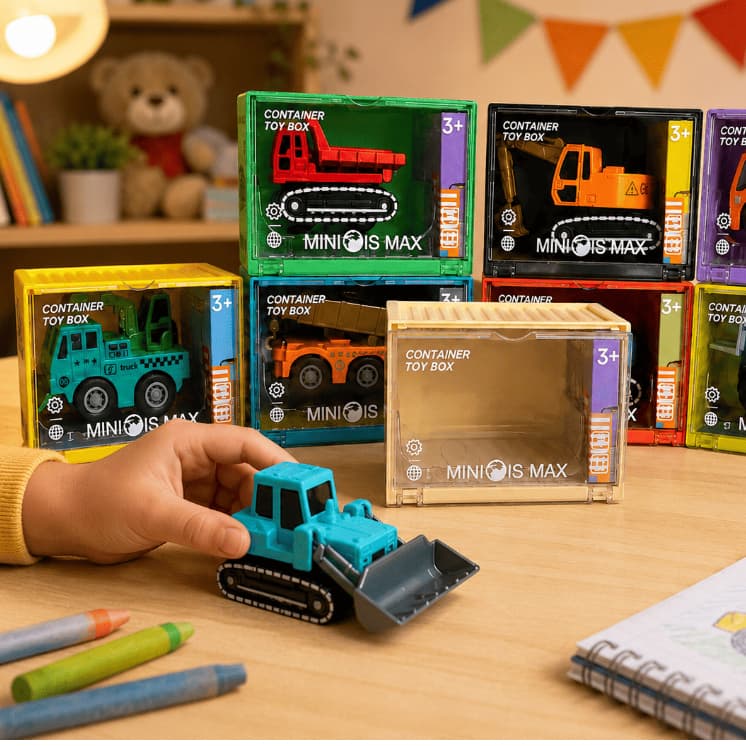 Mini Carrinho de Construção Fricção com Container Empilhável Caminhão Máquina Veículo Brinquedo Infantil 3+