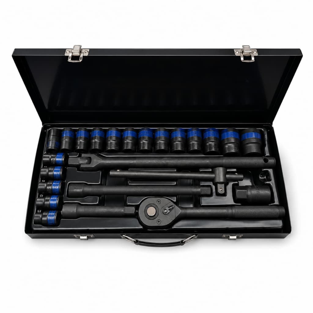 Kit Soquete de Impacto 1/2 24 Peças com Catraca Barra F Maleta Aço para Oficina Automotiva