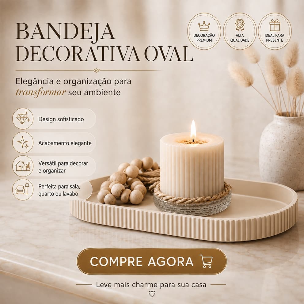Bandeja Decorativa Oval Organizadora para Banheiro Lavabo Perfumes Cosméticos Velas e Decoração