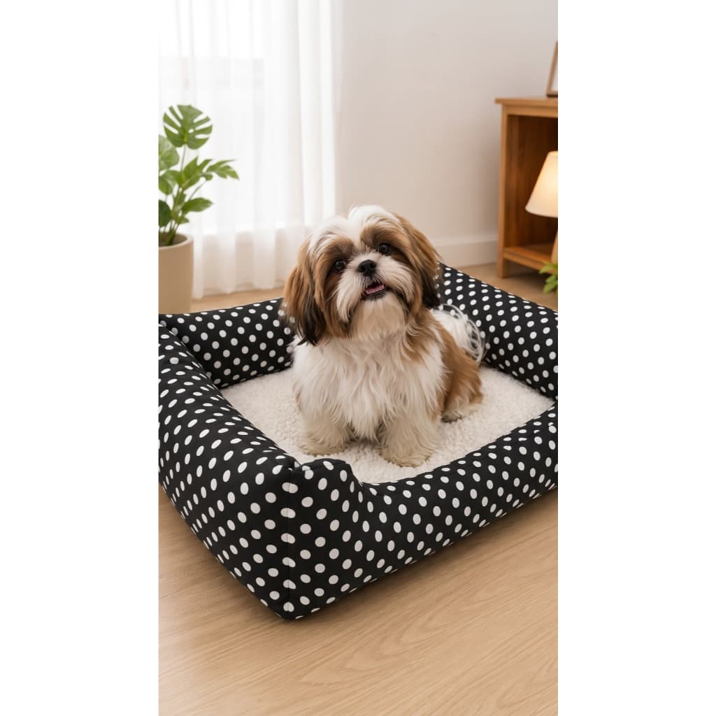 Cama Pet Retangular com Laterais Acolchoadas Estampada Poá para Cães e Gatos Lavável com Ziper