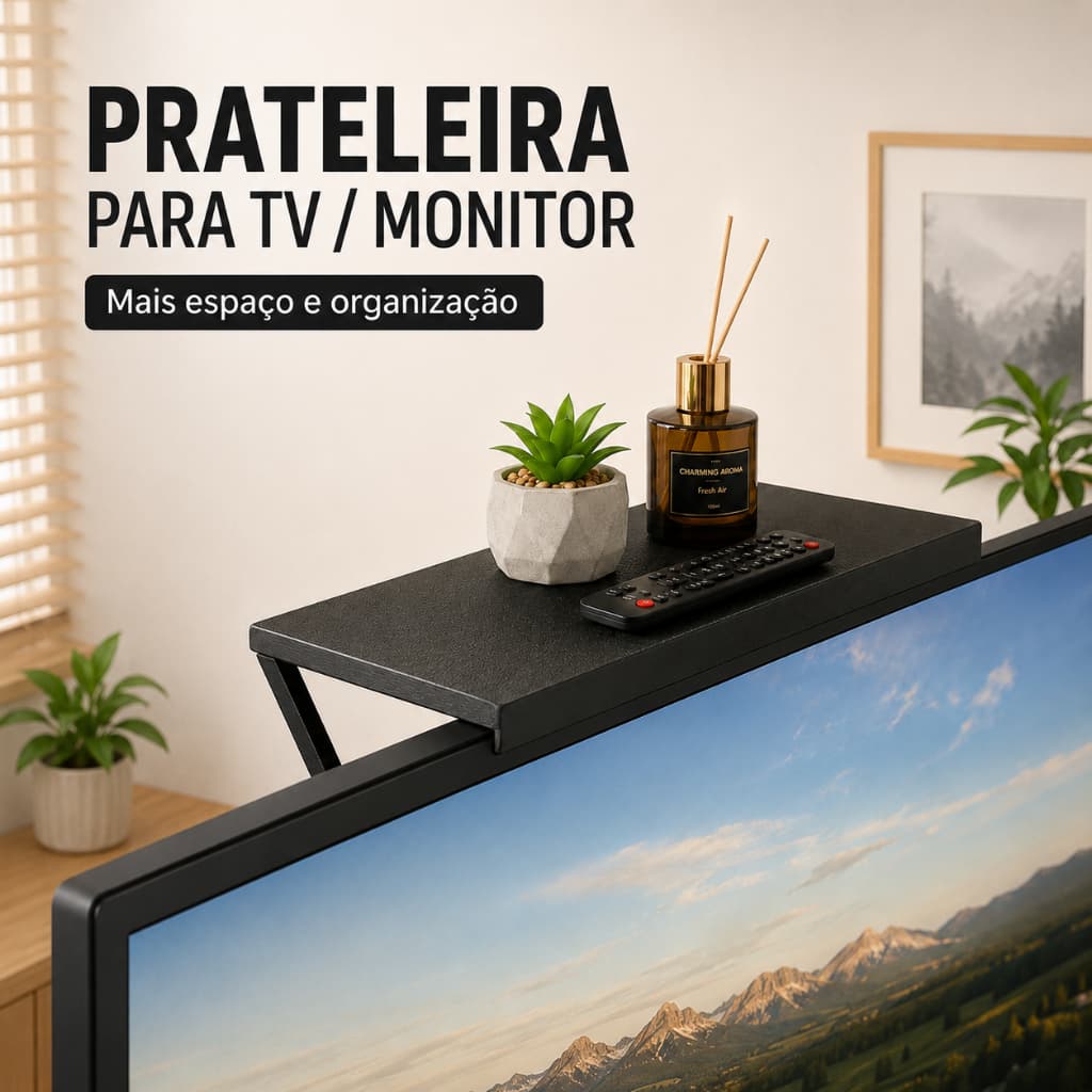 Prateleira Ajustável para TV e Monitor Suporte Organizador 22x11cm para Controle TV Box Roteador Celular