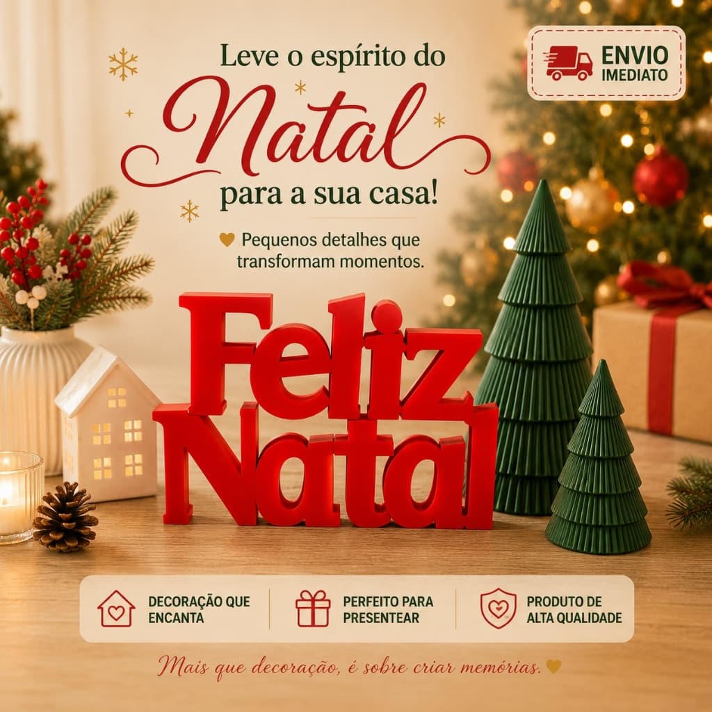 Kit Letreiro Feliz Natal e Árvores Decorativas Enfeite Natalino Decoração de Natal Casa Mesa Estante