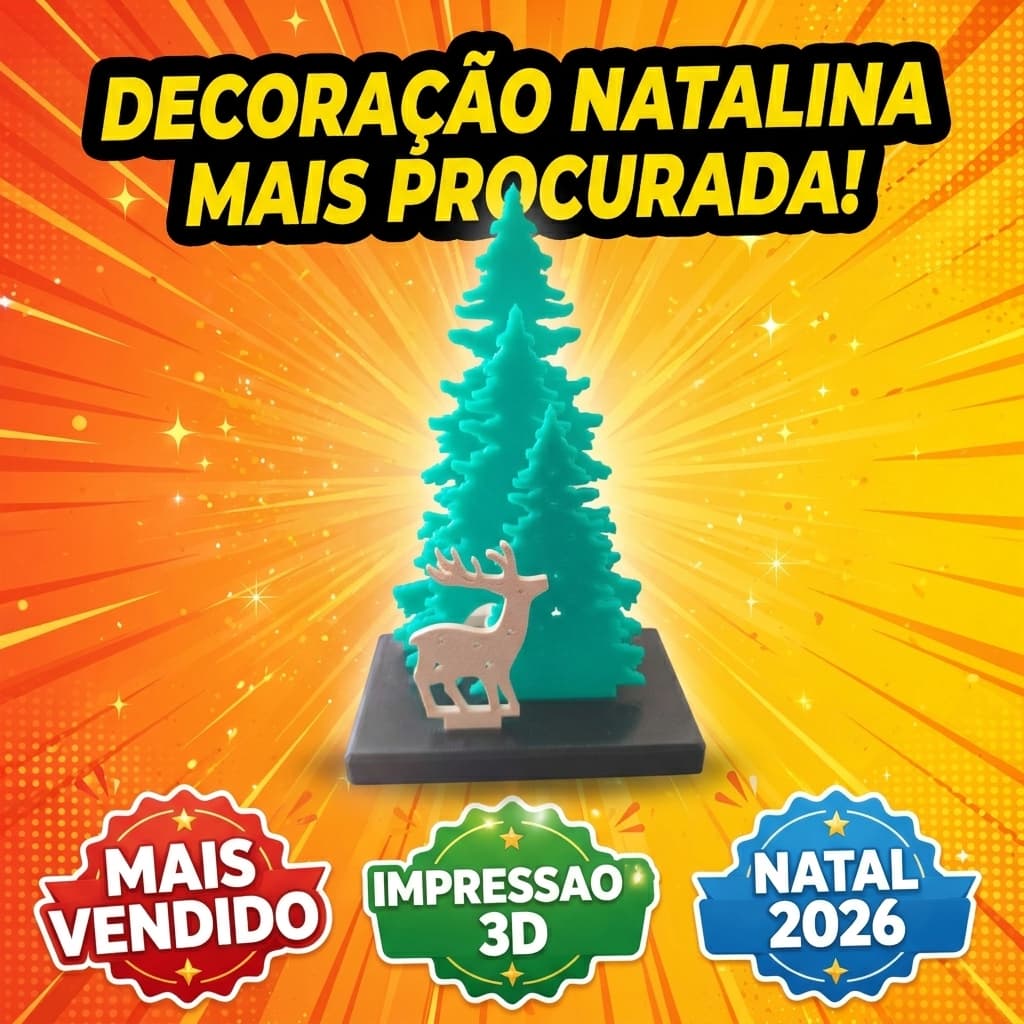 Cenário Arvore De Natal Com Rena Impressão 3D Enfeite De Mesa Sala Balcao com led vela