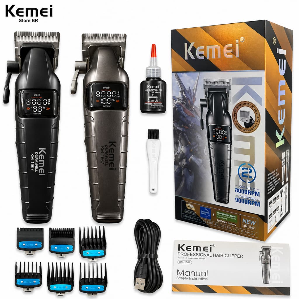 Kemei 1667 Máquina De Cortar Cabelo Profissional 9000RPM Aparador De Elétrico Sem Fio Corte 10W
