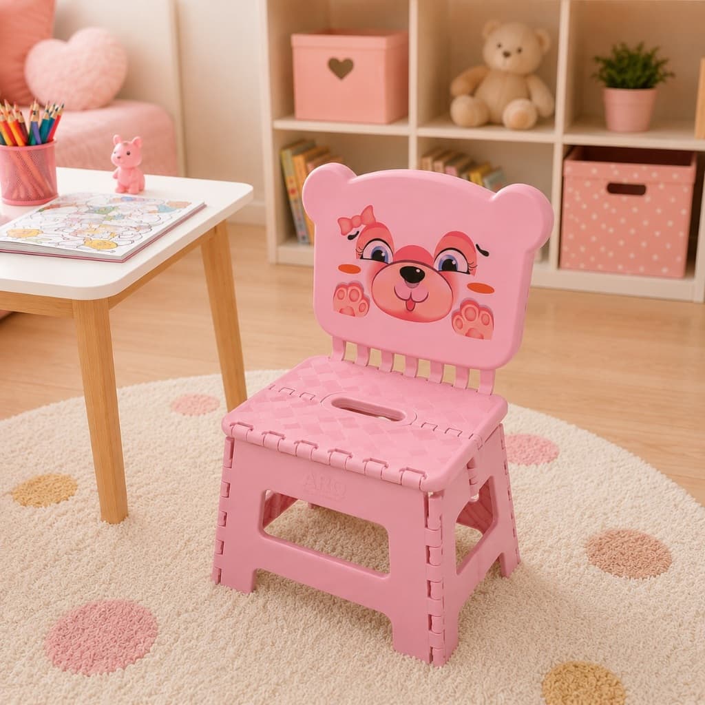 Banquinho Infantil Dobrável com Encosto Portátil Banco Criança Plástico Resistente Cadeira Infantil Compacta