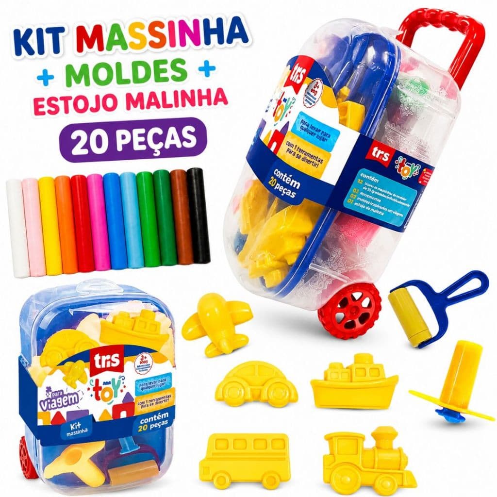 Kit Massinha De Modelar Veículos Com Moldes Divertido Brinquedo Infantil 12 Cores Massa Modelar Com Estojo Malinha