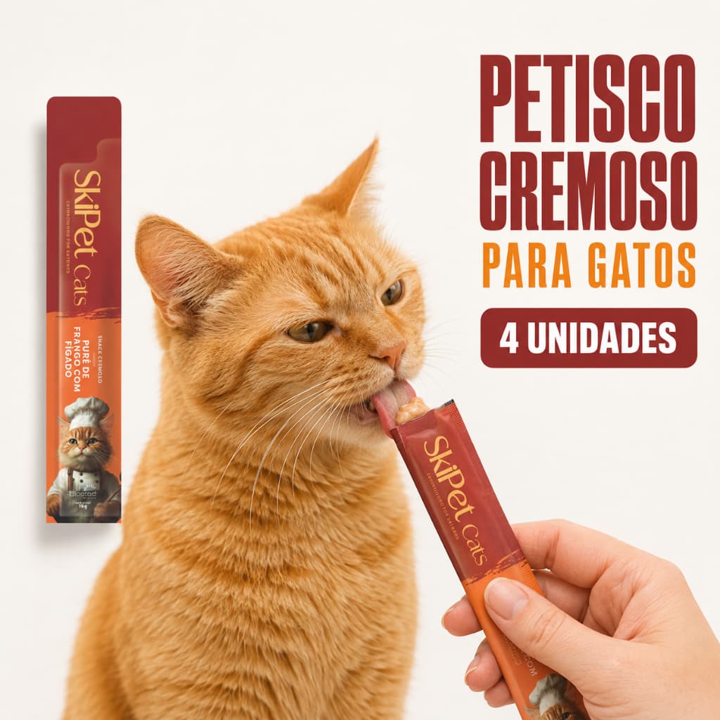 Petisco para Gato Cremoso Snack Sachê Frango com Fígado SkiPet Cats 4x15g