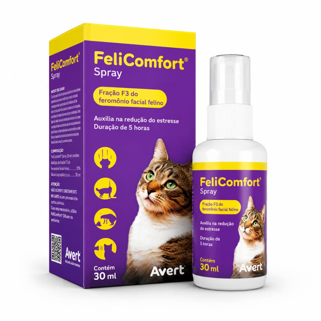FeliComfort Spray 30ml Para Gatos Feromônio Estresse Ansiedade Viagem Transporte Marcação Urinária Arranhaduras