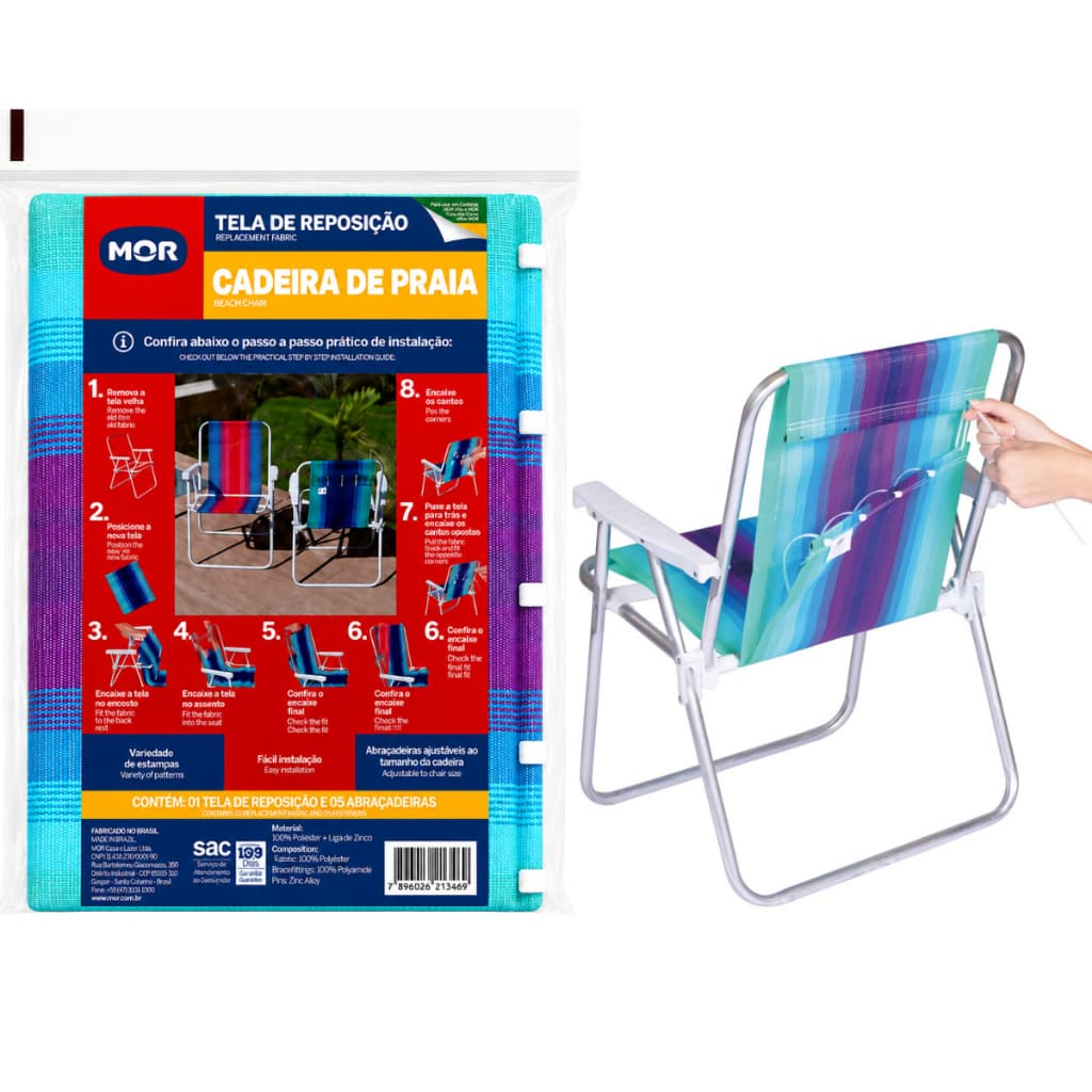 Capa Refil para Cadeira de Praia Mor forro Lona Estampada kit Fácil de Trocar