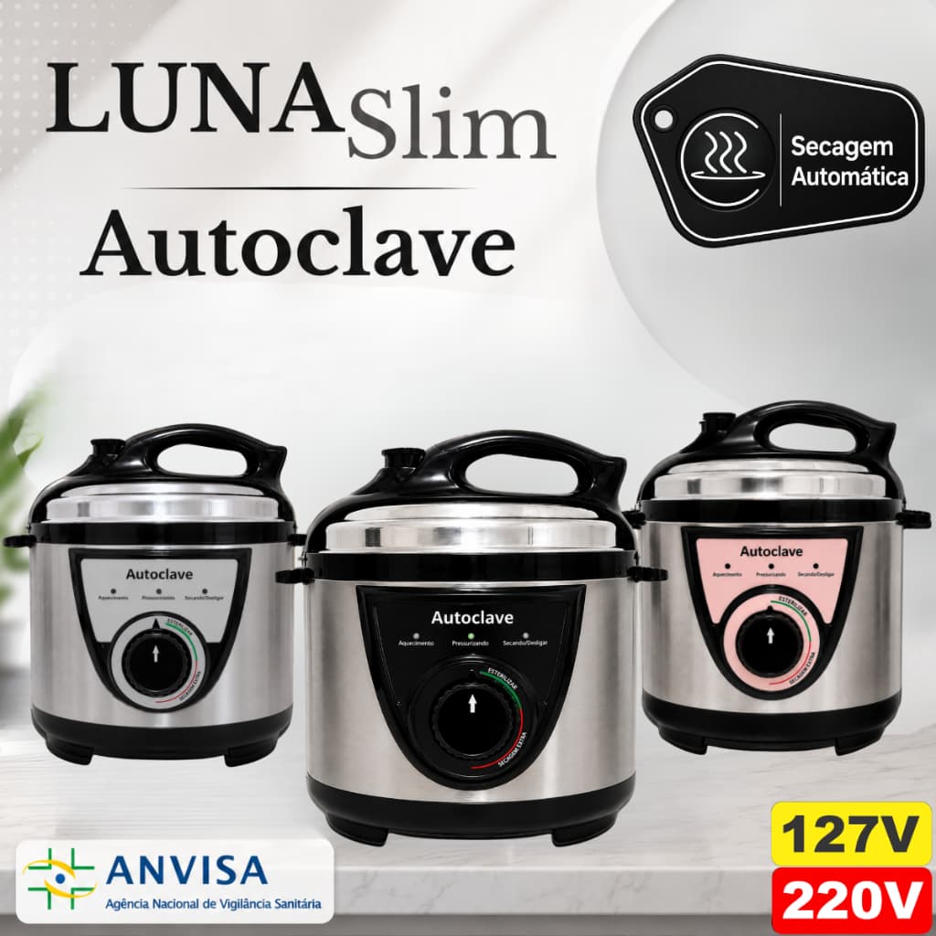 Autoclave LunaSlim 5L Esterilizador Secagem Automática c/ Anvisa 127V/ 220V Profissional Manicure Podólogo Odonto