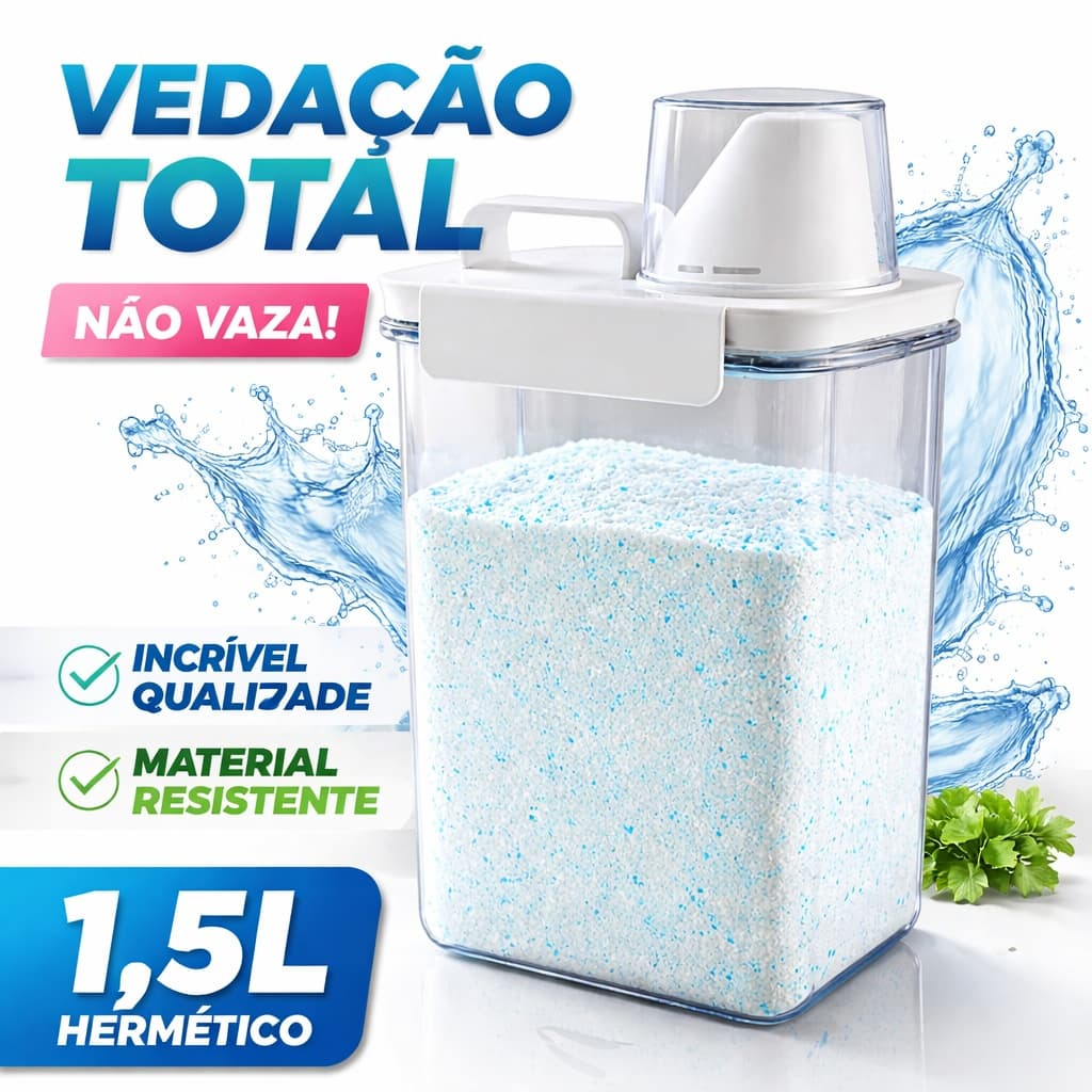 kit Dispenser Hermético Tampa Com Travas alça Copo Dosador Para Sabão Pó Amaciante Cereais Ração