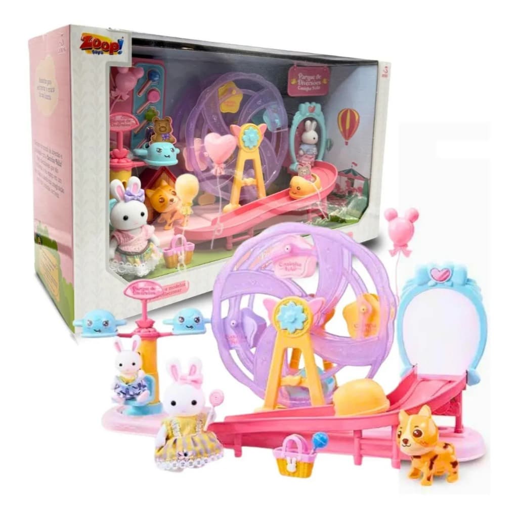 Coleção Parque De Diversões Casinha Feliz Brinquedo Com Roda Gigante Escorrega com Acessórios Zoop Toys