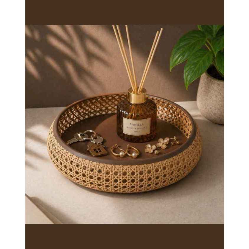 Organizador decorativo e Porta objetos Rattan, bandeja Moderna Chaves Carteira Para Mesa Sala Quarto