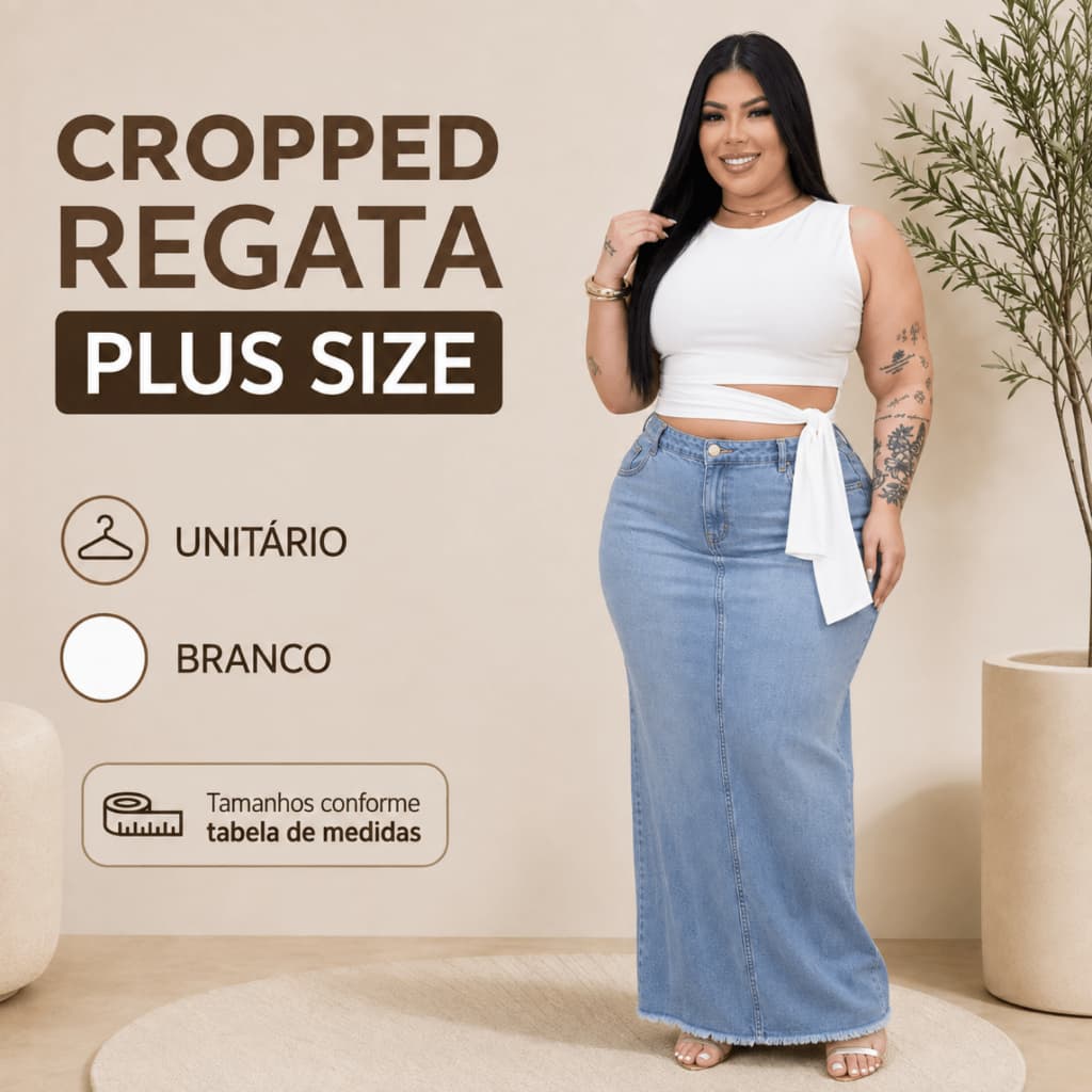 Cropped Regata Plus Size Branco Preto Marrom Feminino com Amarração Lateral Blusa G1 G2 G3