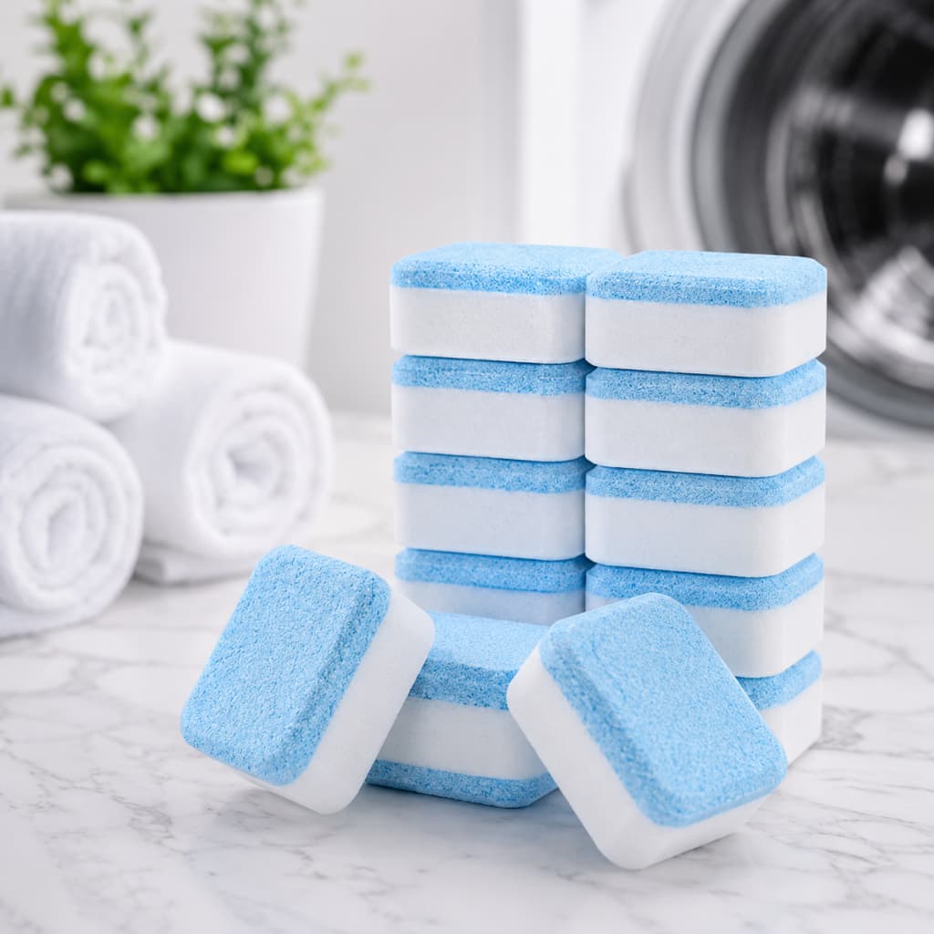 Conjunto de 12 Pastilhas Antibacterianas para Higienização de Máquina de Lavar Roupas Lavadora Casa