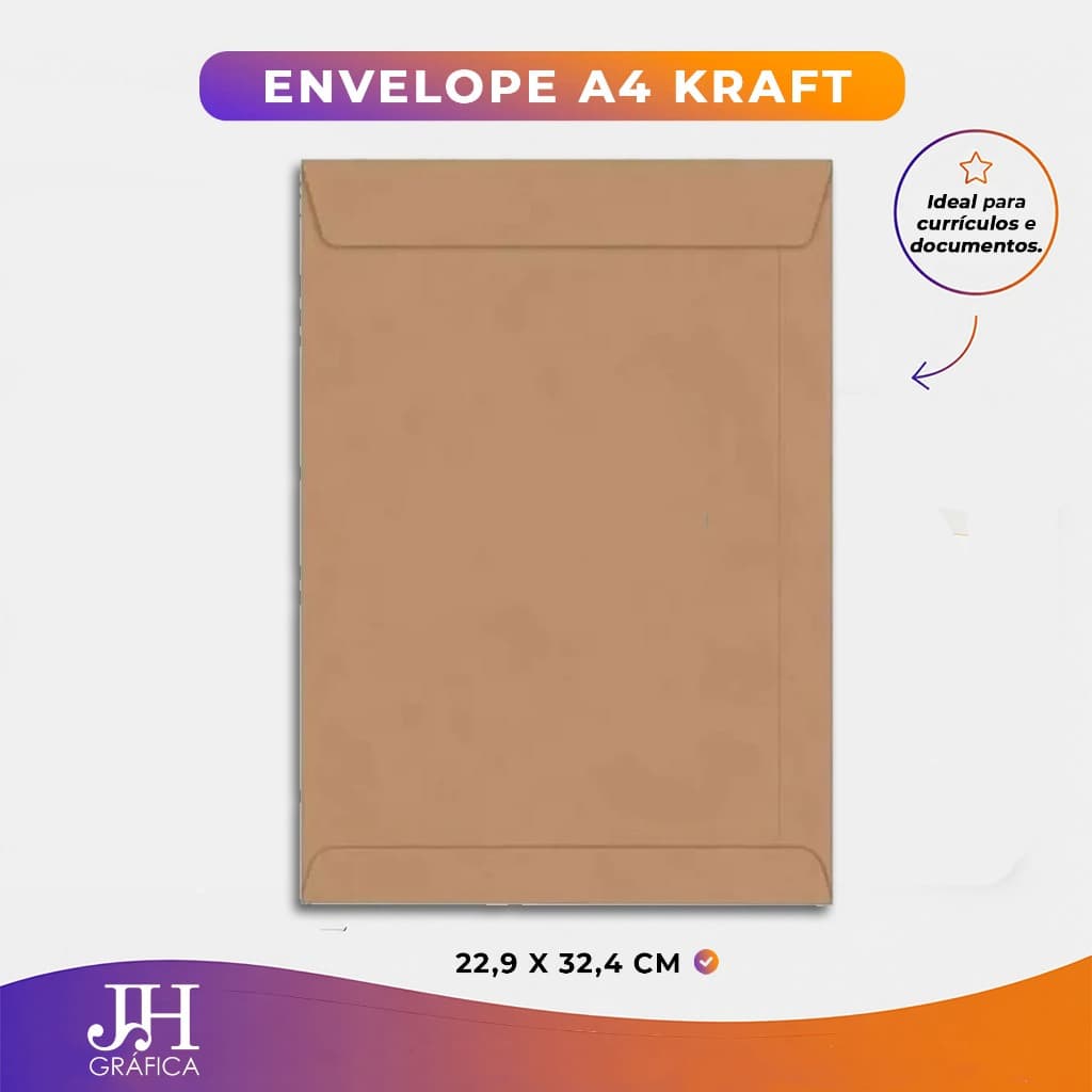 Envelope Pardo Natural Kraft A4 (22,9 x 32,4 cm) – Resistente e Multiuso