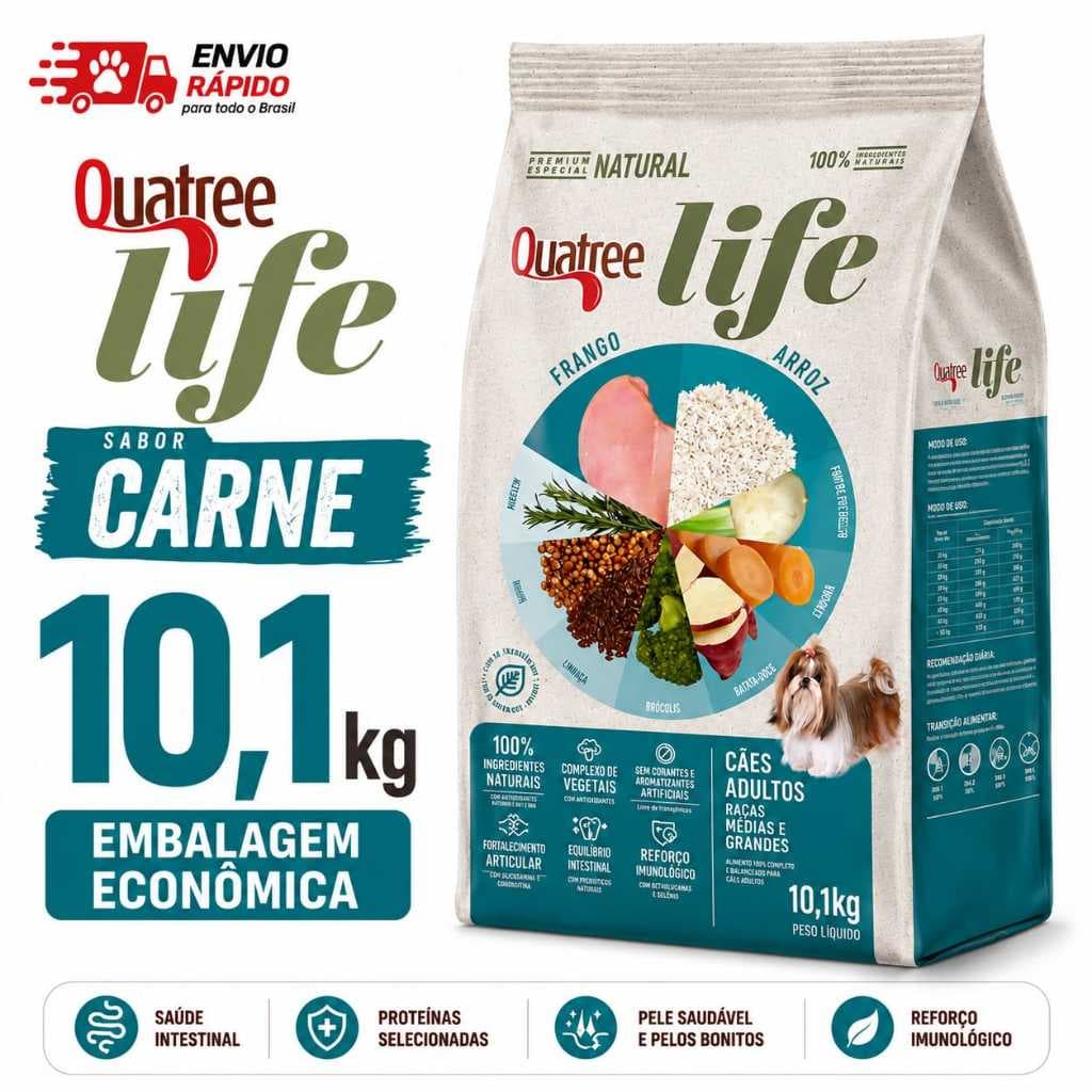 Ração Quatree Life Adultos Raças Pequenas Frango e Arroz – 10,1kg