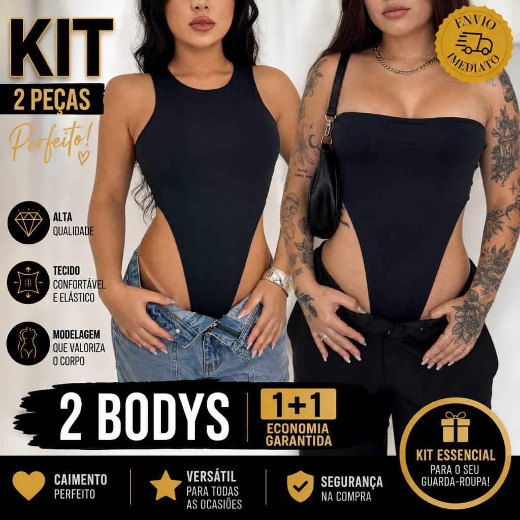 Kit 2 Body Cavado Feminino Asa Delta Regata + Tomara Que Caia Feminino Collant Gringa Liso Sensação