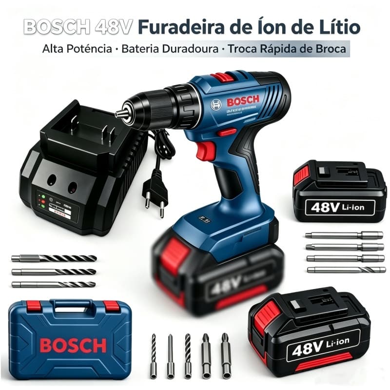 Furadeira Parafusadeira bosch 48V Parafusadeira 2 baterias Furadeira de Impacto bosch Original 100%