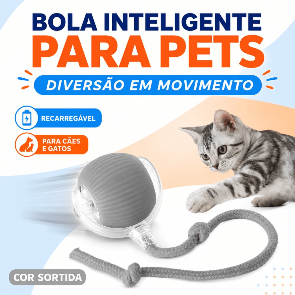Bola Inteligente Interativa para Cães e Gatos Automática com Sensor Recarregável USB