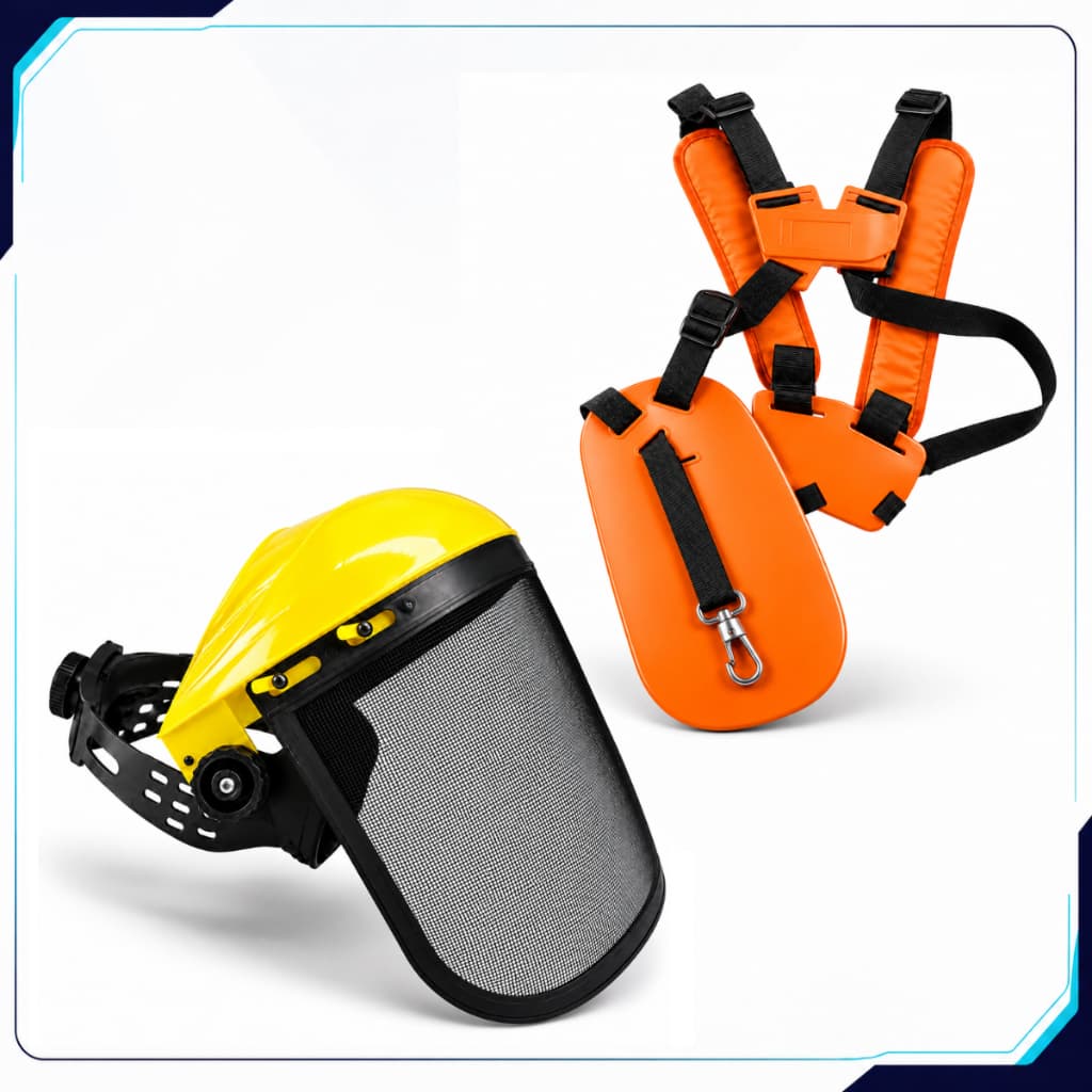 Kit Protetor Facial E Cinto Duplo Sustentação Para Roçadeira Ajustável Confortável